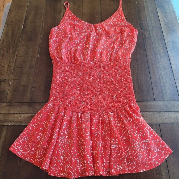 She + Sky Womens Red Sleeveless Smocked Ruffle Hem Dress Medium - Picture 8 of 8